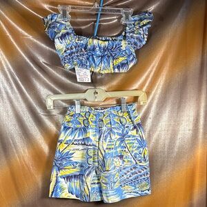 Vintage 50’s Hawaiian Floral Blue and Yellow‎ Childs Shorts set box G